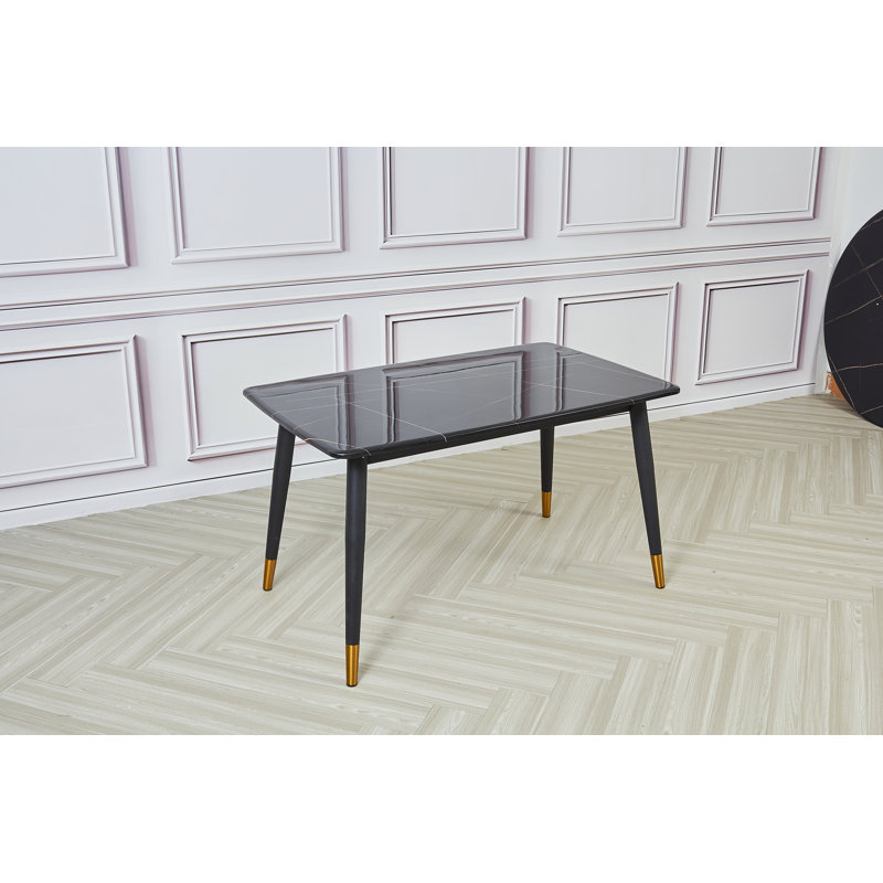 Ashland Engineered Marble Dining Table with Black Metal Legs, Black