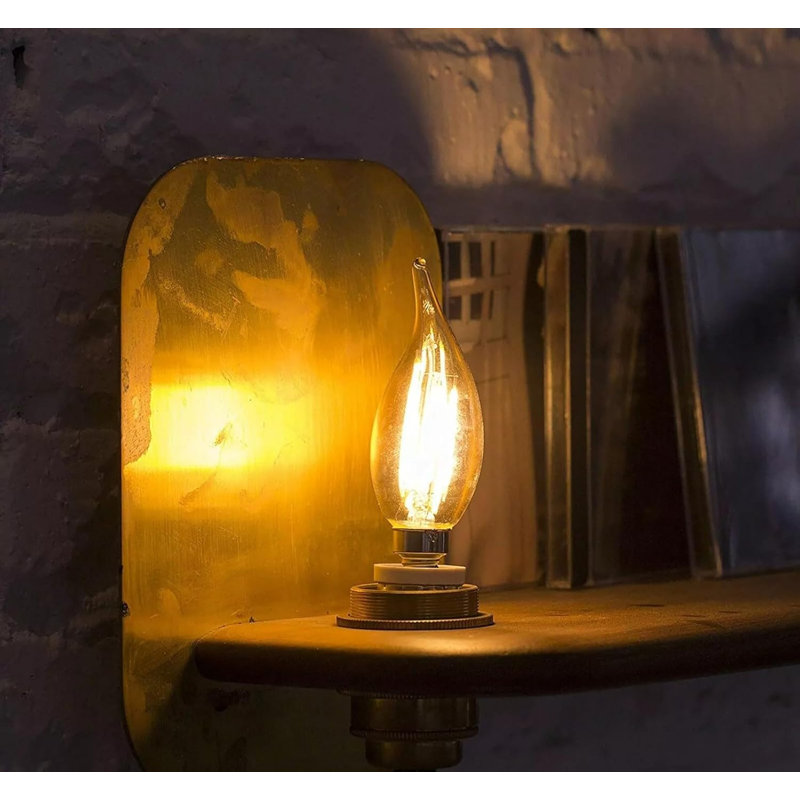 E14 LED Candle Bulb 4W C35 Flame Tip Dimmable Vintage Filament Light 2700K Warm White Amber Glass Energy Saving Small Edison Screw for Chandeliers, Wall Lamps, Sconces