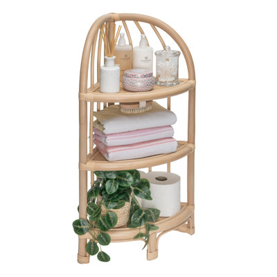 Rattan Three Tier Corner Low Shelf Unit and Stand, Natural