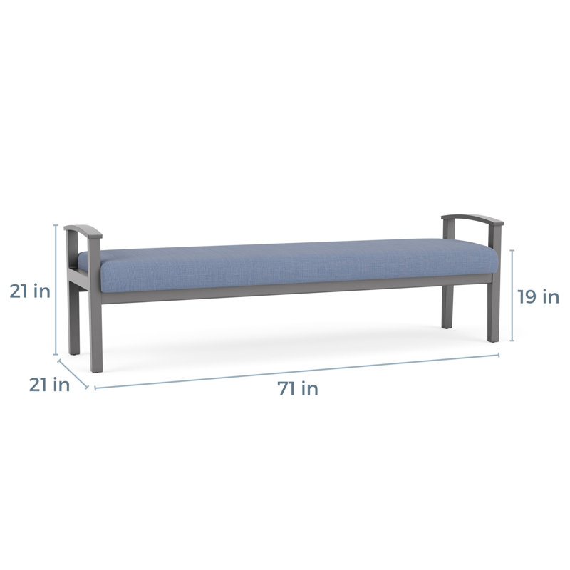 Banc en bois massif Amherst, Étain, Chambray bleu marine clair