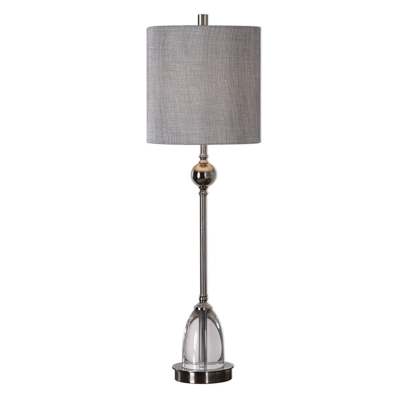 Candelaria Polished Nickel and Crystal Table Lamp with Silver Linen Shade