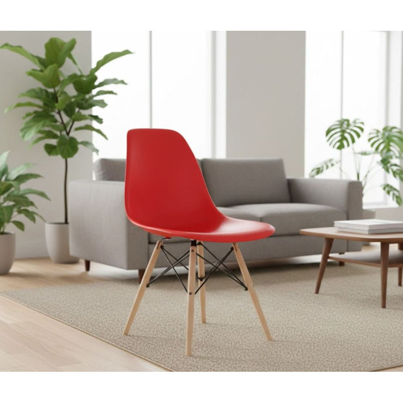 Chaise Hrileena Leffie avec pieds naturels, Rouge, Naturel