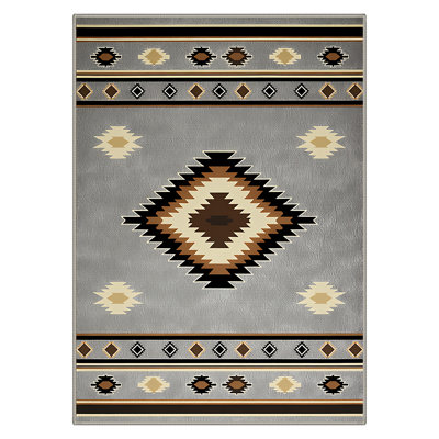 Modern Tribal Geometric Machine Washable Grey / Beige / Black Indoor Area Rug with Non-Slip Backing