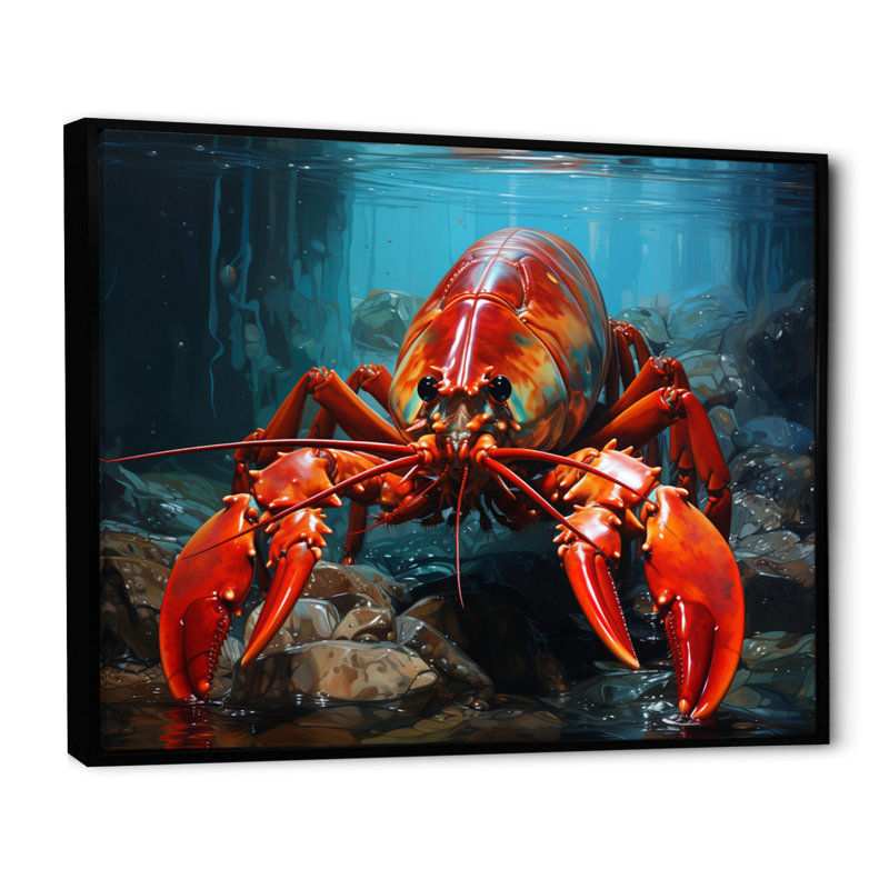 Red Lobster Under Warter, reproduction d'art sur toile, Cadre flottant noir, H 30 po x l 40 po x P 1,5 po