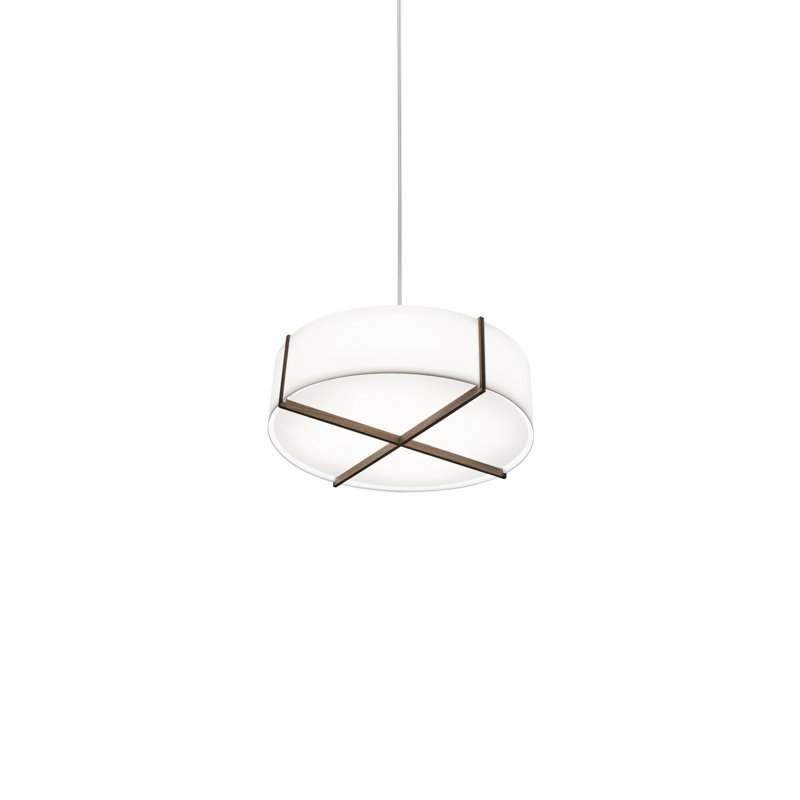 Luminaire suspendu tambour simple à 4 lumières Plura, Noyer teint foncé, 3000