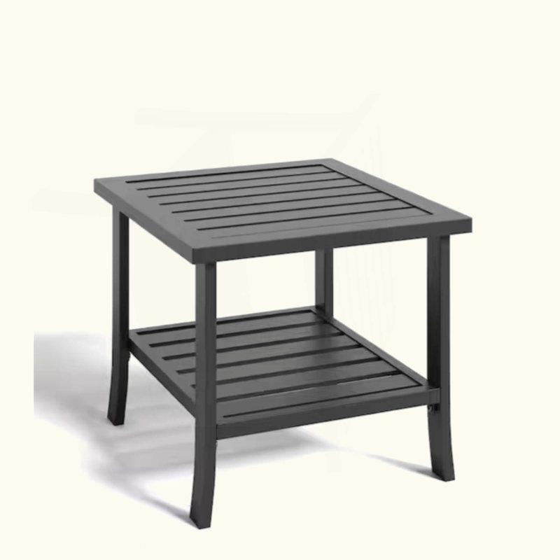 Square Metal Outdoor Side Table, 2-Tier All-Weather Patio End Table, Black
