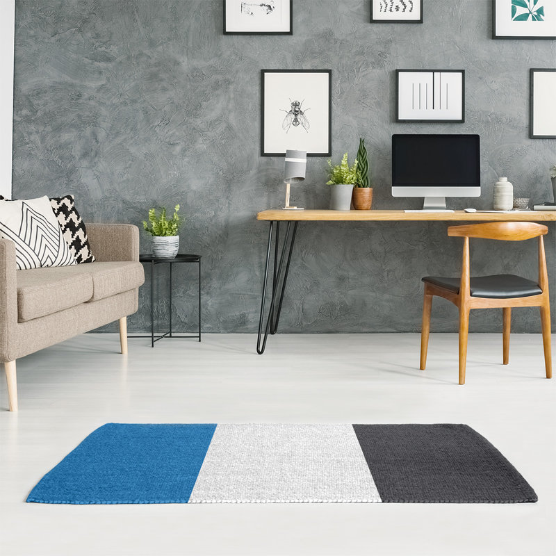 Tapis à rayures bleu/ardoise, Rectangle 7 pi x 5 pi