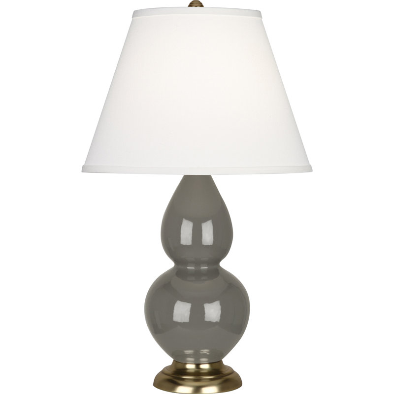 Small Double Gourd Ceramic Table Lamp, Ash/Antique Brass