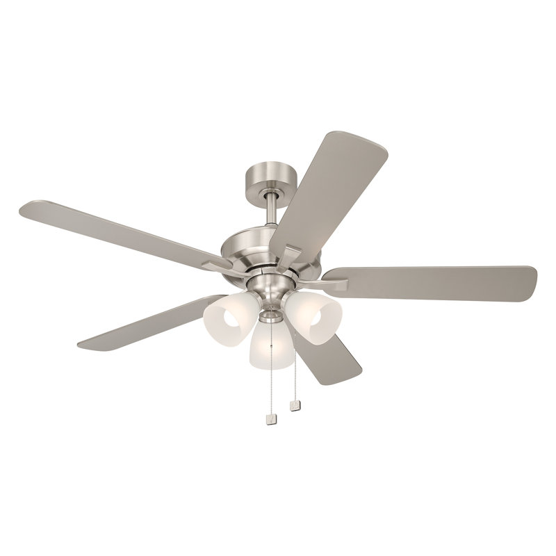 Stellant II 52 in. Indoor/Covered Outdoor Brushed Nickel Traditional Ceiling Fan with Three 3000K LED Bulbs Included, Gray