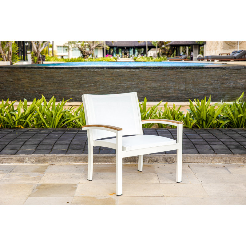 Tribeca Aluminum Teak Sling Stacking Lounge Chair, White/Brown