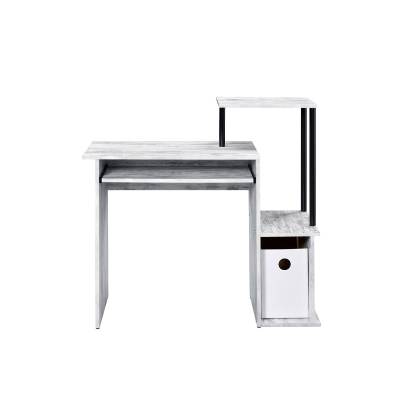 Desk,Rectangular Computer Desk With Keyboard Tray, Shelf Compartment, Antique White, 34.01" H x 37.05" W x 16.03" D