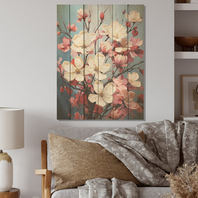 Dogwood Blossoms Bouquet - Art mural en bois de cornouiller sur bois de pin naturel