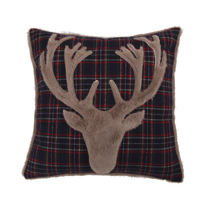 Fur Deer on Navy Plaid Pillow