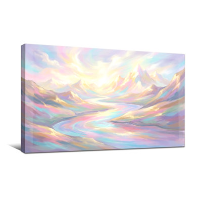 Abstract Pastel Mountains River Sky Light Dreamscape Art Canvas