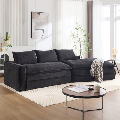 Moderne moderne à 3 places, méridienne orientée vers la droite, tissu, noir, pour méridienne de chambre à coucher, rembourré, design, mise à niveau de la chambre d'amis