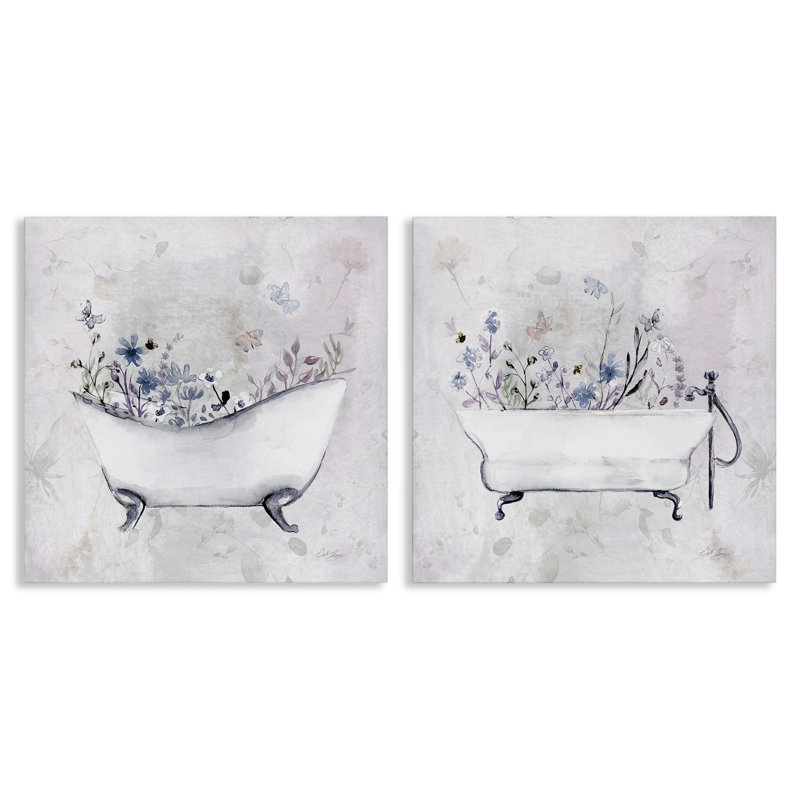 Ensemble de toiles antiques avec botanique 2 pièces, design par Stella Chang, H 17 po x l 17 po
