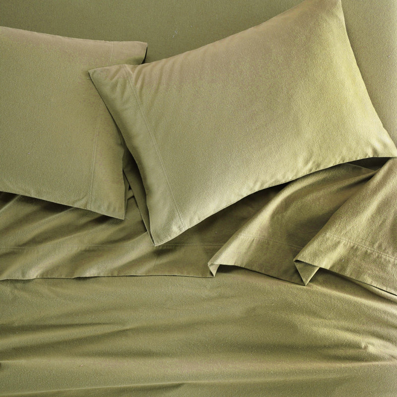 Rome Flannel Cotton Solid Fuzzy Warm Deep Pocket Sheet Set, California King Sheet Set with 2 Pillowcases, Sage