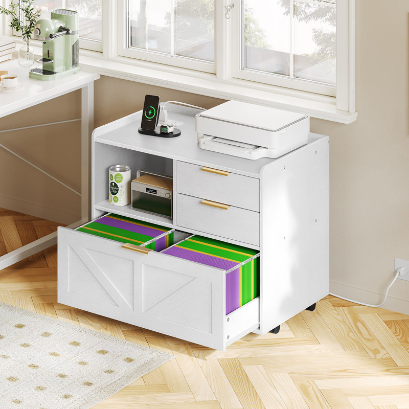 Classeur mobile de 31,5 po de largeur avec station de rangement et de charge, Blanc