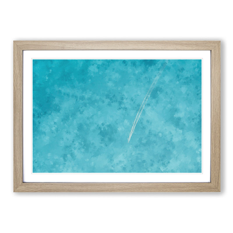 Airplane Trail in the Sky 1 Piece Single Picture Frame Painting on MDF, 45cm H x 63cm W x 2cm D, Oak