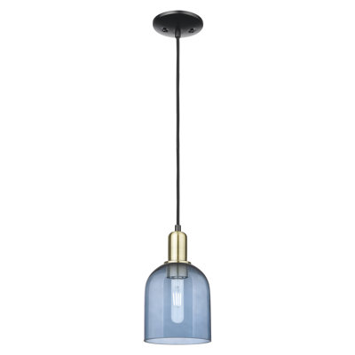 Arcadia - Berbor - 1 Light 6" Cord Hung Mini Pendant - Black Antique Brass Finish - Blue Shade