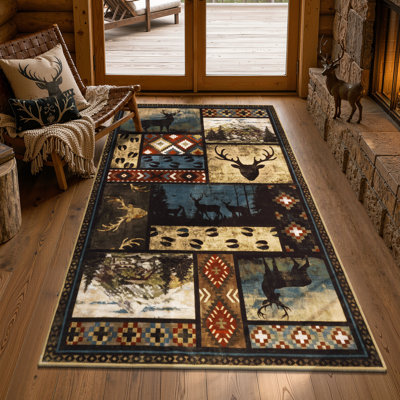 Tapis rustique antidérapant lavable à motif animalier