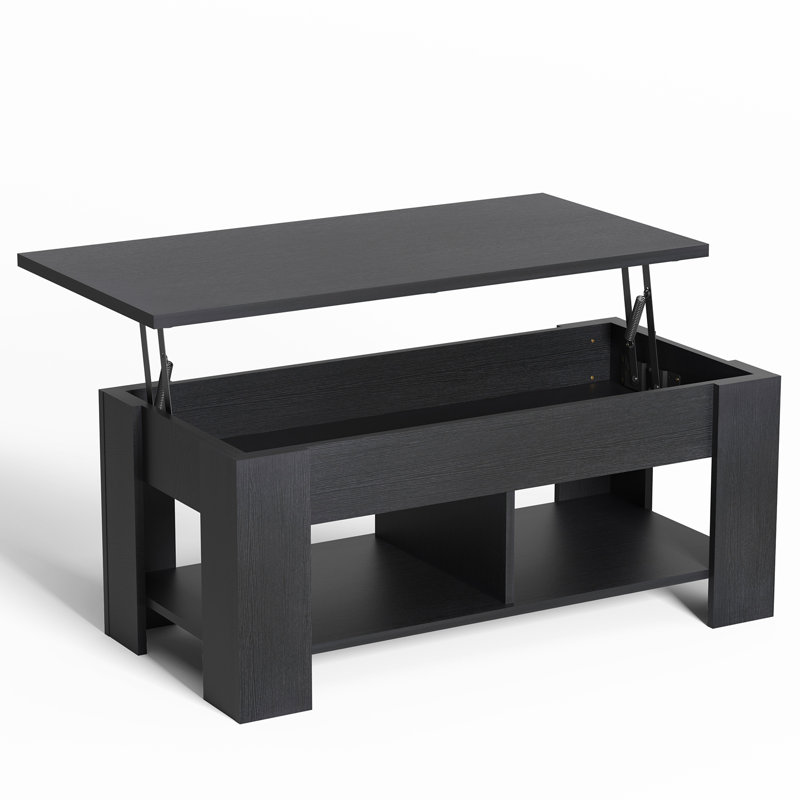 Rikiah Lift Top Extendable Coffee Table with 12cm Deep Storage, Black, Black