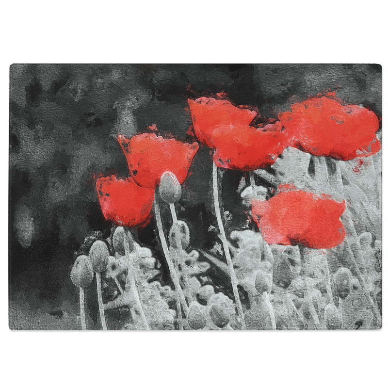 Tempered Glass Poppy Field Chopping Board, 39 cm W x 28.5 cm L