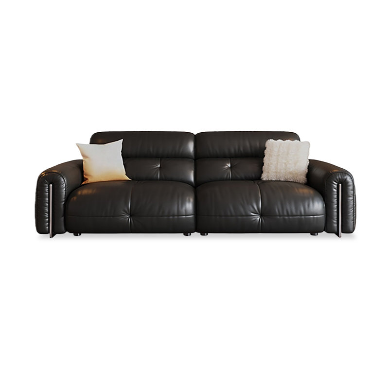 Genuine Leather Modular Sofa cushion couch, Black, H 33,86 po x l 110,24 po x P 41,34 po