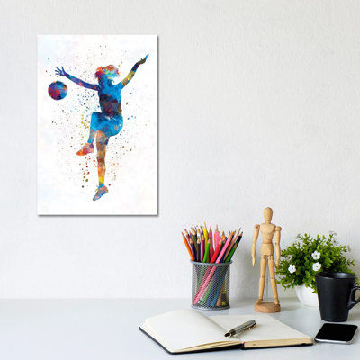 Woman Soccer Player 12 in Watercolour 1 Piece Wrapped Canvas Painting