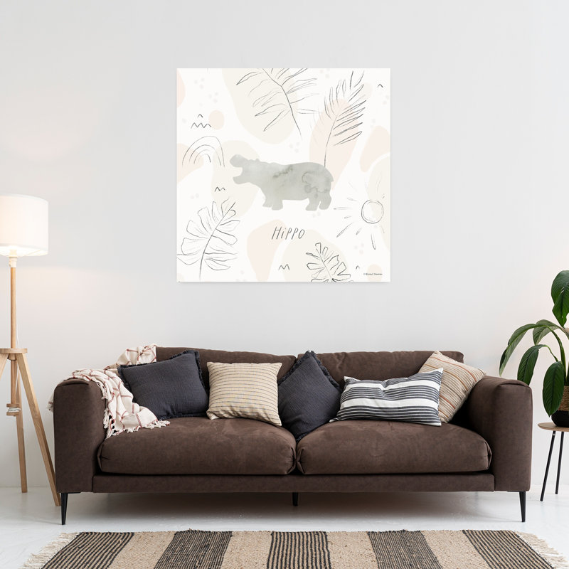 Jungle Safari, art contemporain abstrait hippopotame, H 36 po x l 36 po