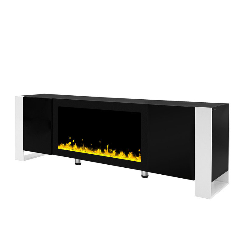 Meuble télé avec foyer électrique 34,2 po, ultrabrillant, pour téléviseur de 78 po ou moins, Noir / gris