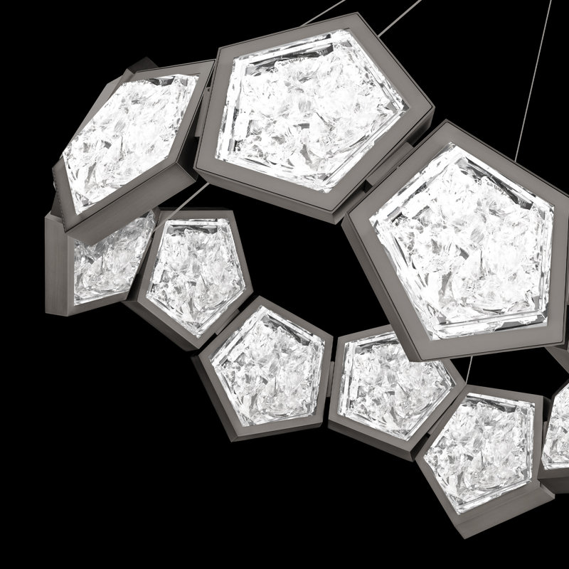 Antique Nickel Geometric LED Chandelier with Reclaimed Crystal