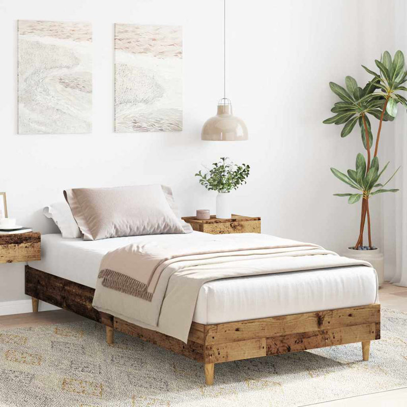 Bed Frame No Mattress Engineered Wood, Old Wood, 102 x 203cm