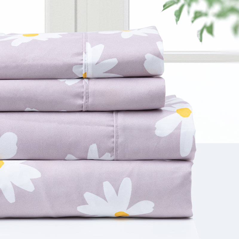 Ensemble de draps Pointehaven en microfibre douce et profonde, à poches profondes, Full, Marguerite