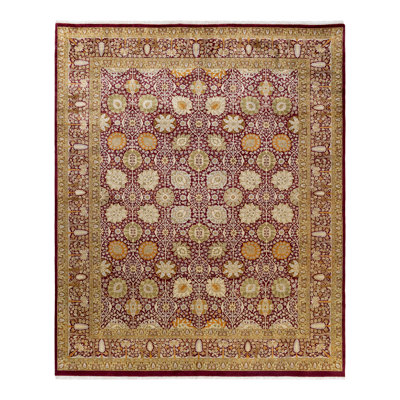Tapis unique framboise / ivoire / sable noué à la main 8 pi 1 po x 9 pi 8 po Keller