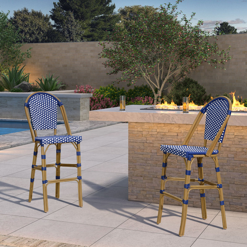 Tabouret de bar 30 po Varda, Bleu royal / bambou