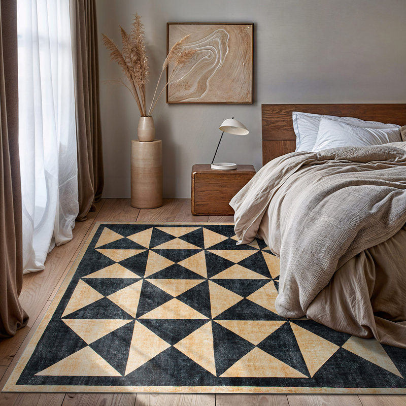 Tapis à motif géométrique lavable antidérapant, Rectangle 5 pi x 7 pi