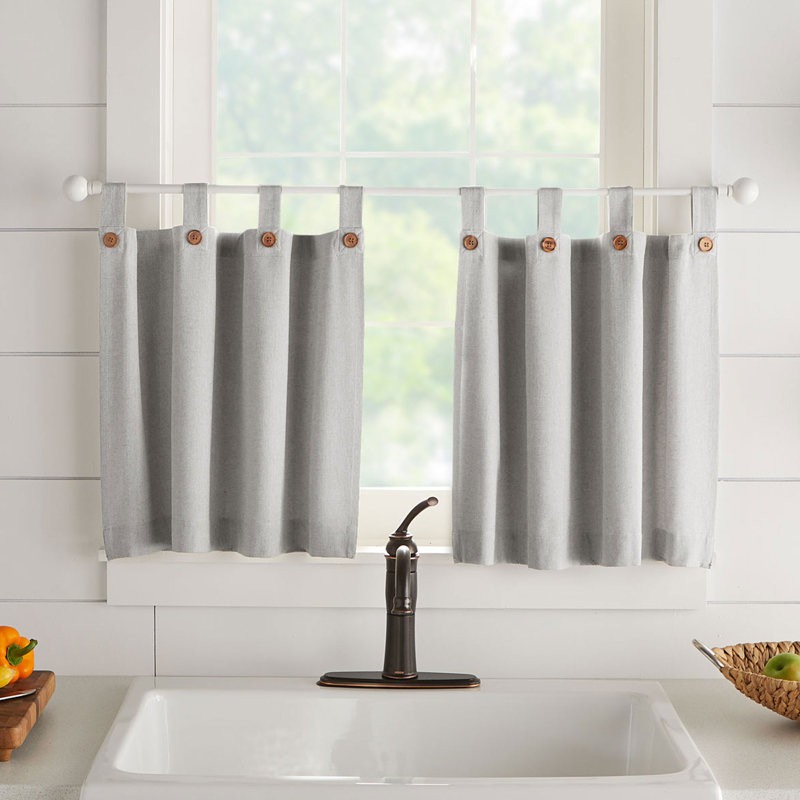 Irmlinde Cotton Tailored Kitchen Curtain, Gray, 30" W x 24" L