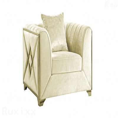 Chaise d'appoint moderne d'inspiration moderne en bois crème, idéale pour les chambres à coucher relaxantes