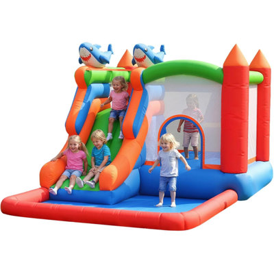 Inflatable Bounce Castle with Blower for Kids 3-12, 6-in-1 Christmas Bounce House,Outdoor/Indoor Bouncy Castle for Toddlers with Splash Slide,Climbing Wall,Ball Pit,Jumping Area 153" x 102" x 83"