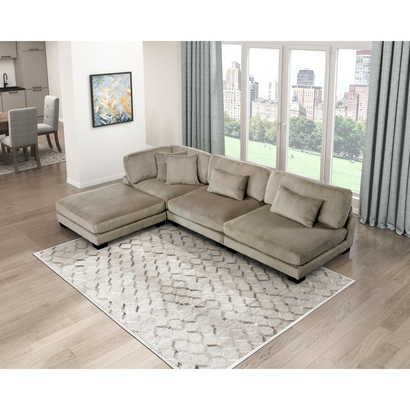 Canapé modulaire 4 pièces avec repose-pieds Koah, Taupe Corduroy