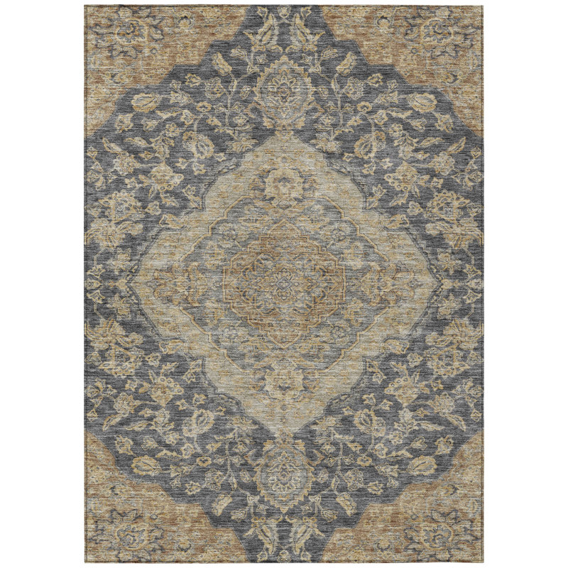 Tapis d'intérieur et d'extérieur lavable gris anthracite et brun 8 pi x 10 pi