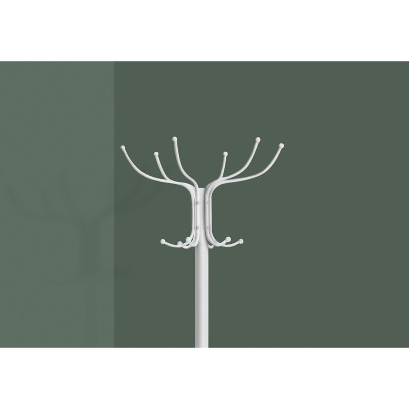Coat Rack, Hall Tree, Free Standing, 12 Hooks, Entryway,  Umbrella Holder, ,  Metal, Contemporary,, White