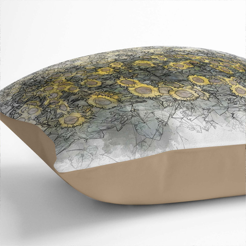 Field of Yellow Sunflowers in Abstract Cushion with Filling, 55cm H x 55cm W x 20cm D, Stone