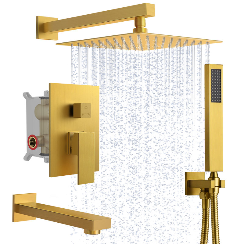  Robinet de douche à pression équilibrée avec valve brute, Or brossé