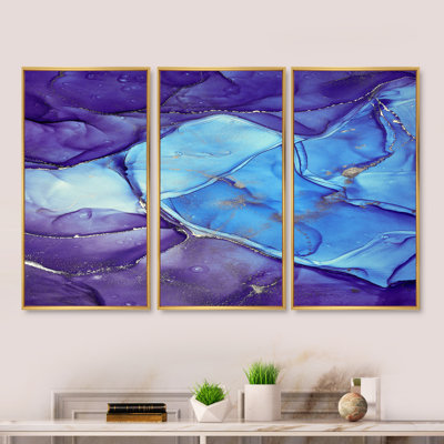 «Blue and Mauve Abstract Marble Ink Art III», reproduction de cadre photo sur toile 3 pièces