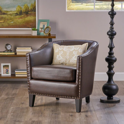 Fauteuil club en cuir reconstitué brun