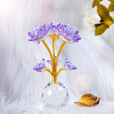 Figurine rose mauve en cristal
