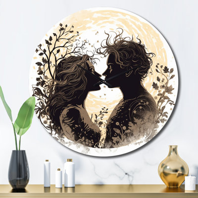 Couple qui s'embrasse au soleil Illustration rétro horloge murale en métal