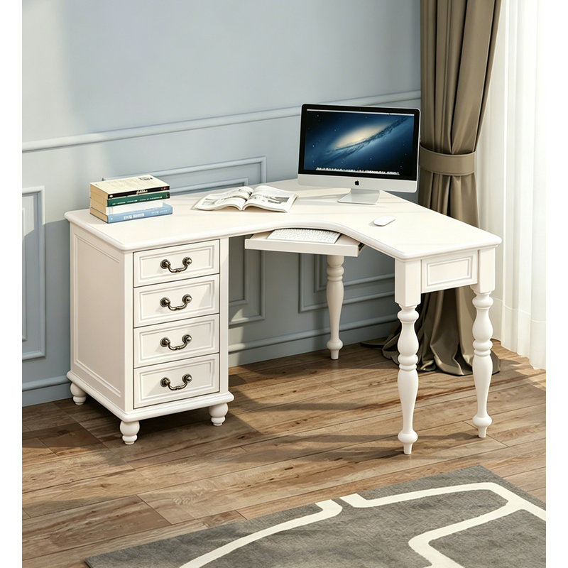 Bureau de coin en L en bois massif de style américain avec tiroirs de rangement, 29.1" H x 39.4" W x 47.2" D